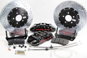 Dodge Challenger Brake Kit - Rear - Baer Brakes - Extreme+ 15in, Slot, Drilled, Zinc-Plate Rotor, 6-Piston Caliper - Black - `06-`18